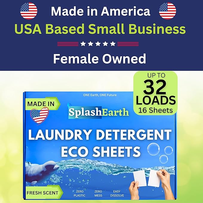 Travel Laundry Detergent Sheets Made in USA, Liquidless Washer Sheet, Eco Friendly Laundry Sheets Detergent, Hypoallergenic Non Toxic (FRESH SCENT-32 LOADS)
