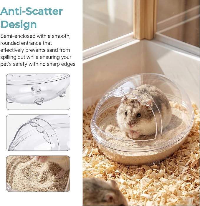 Clear Hamster Sand Bath, Dinosaur Sandbox Hideout with Scoop (L) | Anti-Scatter Sandbox, For Dwarf Hamsters Gerbils Mice, Hideout & Sand Bath Container