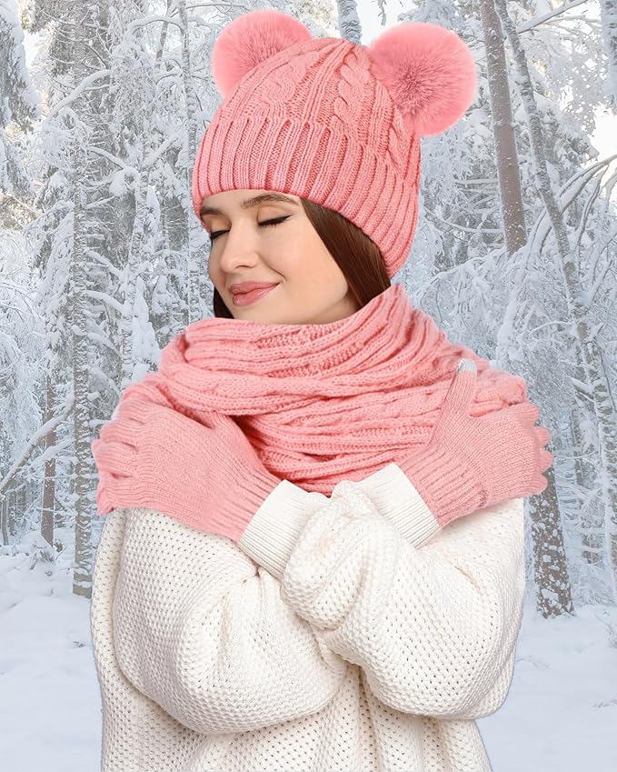 Geyoga 6 Pcs Winter Warm Fleece Knit Hat Long Scarf Touchscreen Gloves Ear Muffs Socks Sets, Winter Warm Gifts for Women