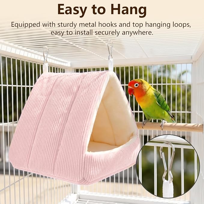 Small Winter Warm Plush Bird Nest Bed for Cage (Medium, Pink) | Soft Hanging Bird Hammock Hideaway Hut for Budgies,Cockatiels,Parakeets,Small Medium Birds and Guinea Pig,Washable Bird Bed
