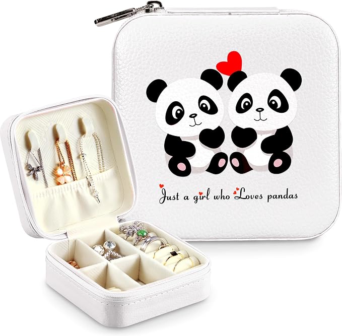 Panda Jewelry Box, Gifts For Kids Teens Girls, Panda Lovers Stuff Items Accessories Things Merchandise Decor Merch, Travel Ring Earrings Necklace Organizer Holder!