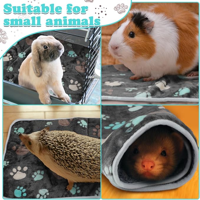 Reginary 4 Pcs Guinea Pig Fleece Blankets, Cute Paw, 24 x 16 Inch | Waterproof Washable Cage Liners, Absorbent Double Layer Bedding for Guinea Pigs, Reusable Pads for Hamsters Rabbits