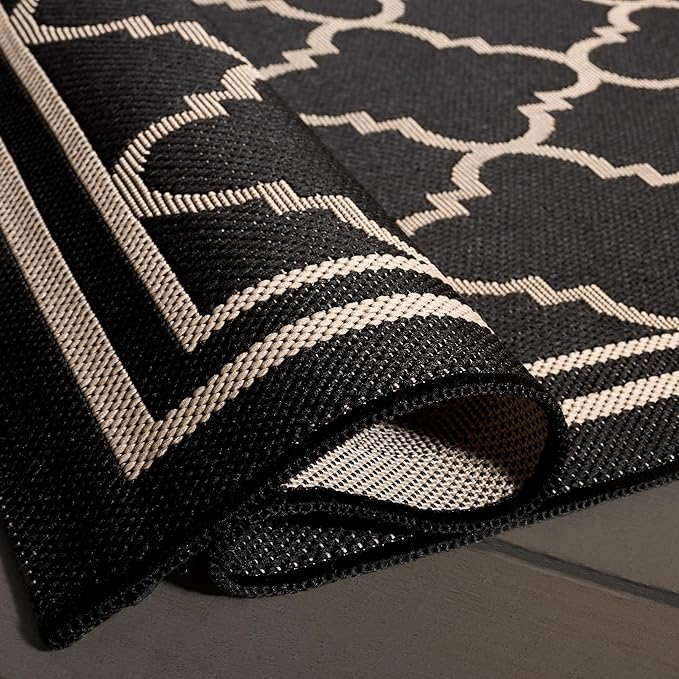 SAFAVIEH Washable Rug Outdoor Courtyard Collection - 9' x 12', Black & Beige, Non-Shedding & Easy Cleaning, Ideal for Patio, Backyard, Mudroom (CY6918-226)