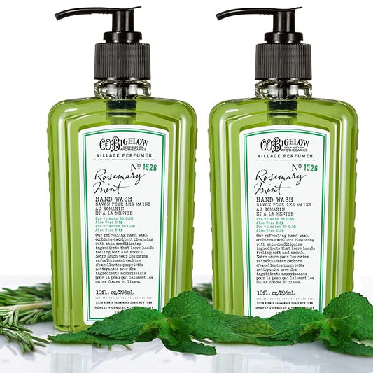 C.O. Bigelow Hand Wash, Rosemary Mint Soap, No. 1526 - Village Perfumer Moisturizing Hand Wash for Bathroom & Kitchen with Aloe Vera, 10 fl oz, Pack of 2