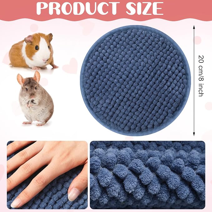 Amylove 4 Pcs Guinea Pig Cage Liner 7.8 Inch Round Washable Chenille Pee Pads Pet Dog Cat Bedding Training Mat Reusable for Small Animals Puppy Bunny Hamster Chinchilla