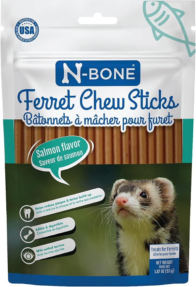 N-Bone Ferret Chew Sticks, Salmon Flavor, Natural Ferret Treats & Chew Treats, Tasty Snacks for Ferrets, 1.87 oz