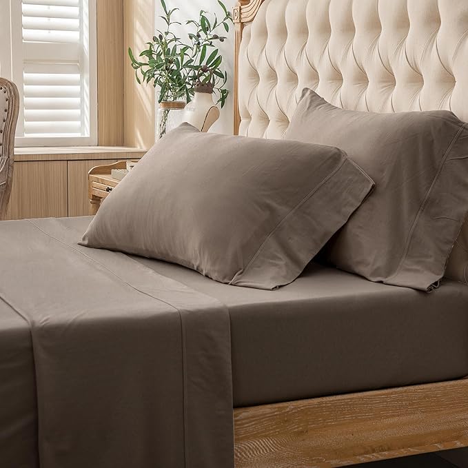 PURE ERA Jersey Knit 3pc Bed Sheet Set 100% T-Shirt Cotton Super Soft Comfy Breathable Fits Mattress Up to 20" Extra Deep Pocket (Solid Brown, Twin)