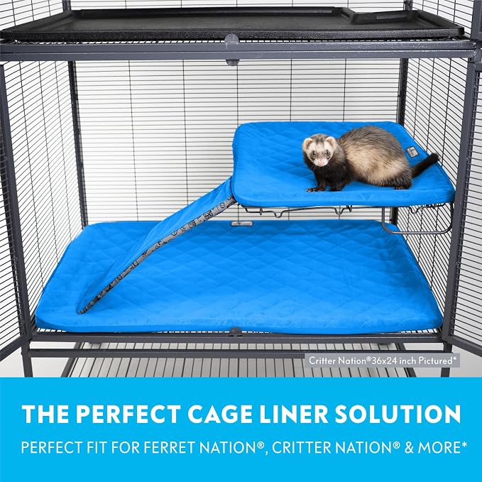 Paw Inspired Fitted Fleece Liner Set for Critter Nation 1-Story Cage, Blue | Single Unit Combo Pack for Ferret Nation/Critter Nation Cage, For Ferrets, Rats, Chinchillas, Hedgehogs, Small Animals, Pets
