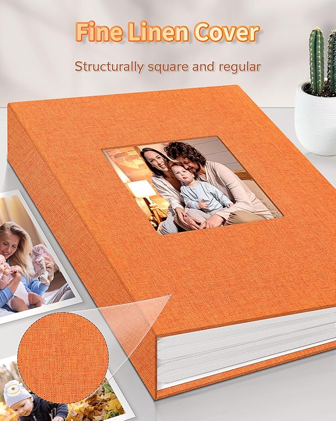 Photo Album 4x6 with 300 Pockets,Slip-in Picture Albums,Linen Cover Memory Book with Front Window,White Page Vertical Photo Book for Wedding,Family,Anniversare,Baby,Vacation