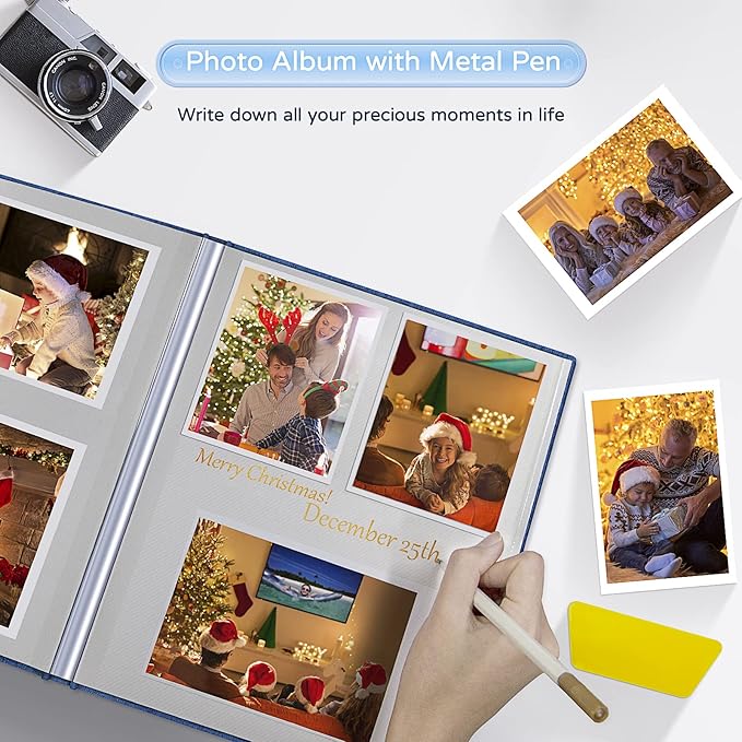 Popotop Large Photo Album Self Adhesive 4x6 5x7 8x10 Scrapbook Album DIY Picture Book,Gifts for Mom,Family Baby and Wedding,with Metal Pen and Plastic Board