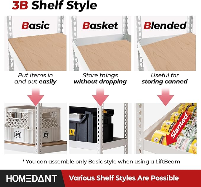 HOMEDANT 47.7" W Deep 5 Tier Heavy Duty Garage Shelving Adjustable Metal Rack Storage Shelves Standing Shelf Unit Organizers Industrial Warehouse Basement White 1Pack
