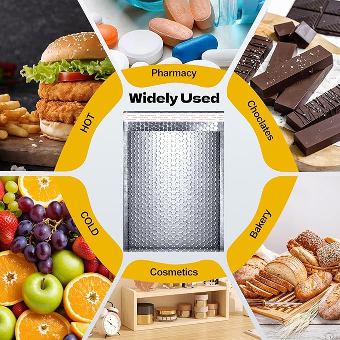 25 PCS Metallic Bubble Mailers,11 x 15 Inches Thermal Bubble Mailer,Insulated Mailers for Cold Shipping,Waterproof Insulated Shipping Envelopes for Food, Cosmetics(Sliver)