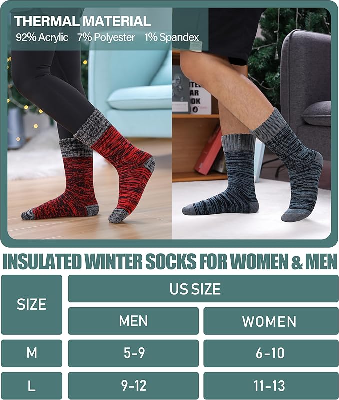 LANLEO Women Men Thermal Socks Warm Winter Extra Thick Insulated Heated Ski Crew Boot Socks for Cold Weather