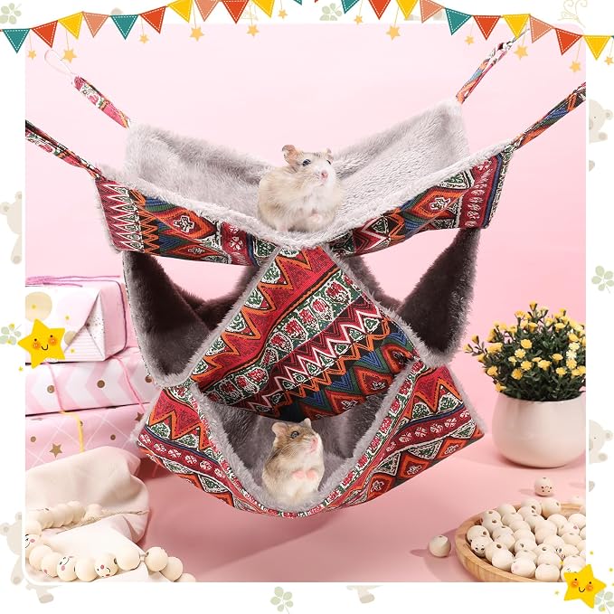3 Tier Guinea Pig Cage Accessories,Ferret Rat Hammock,13.7x13.7 Inches, Pet Cage Hanging Bunkbed Hammock for Small Animals,Guinea Pig,Ferret,Kitten,Squirrel, Chinchilla, Rat,Parrot | Rat Hammock for Cage, Pet Cage Hanging Hammock, Small Animals, Guinea...