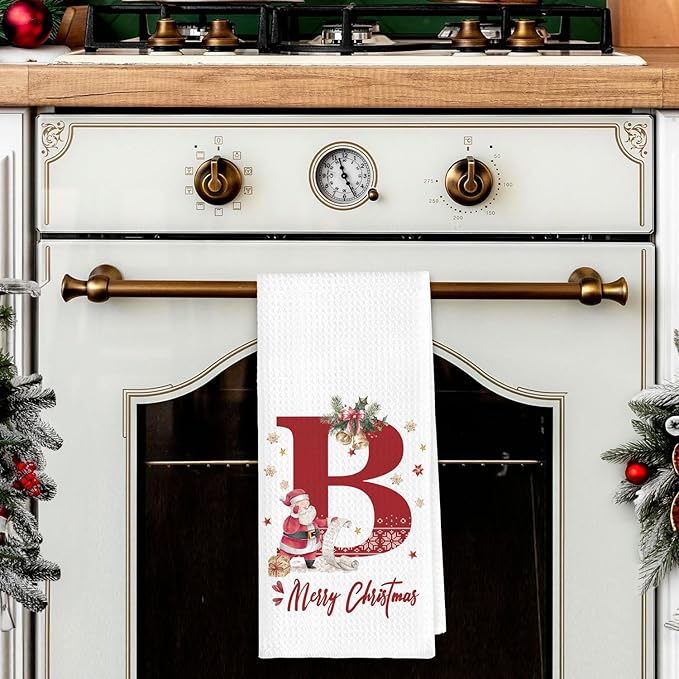 Christmas Initial Letter B Kitchen Towels Personalized Gifts Dish Towels Hand Towels for Kitchen Decorations, Christmas Birthday Gifts for Women, 24x16 Inch