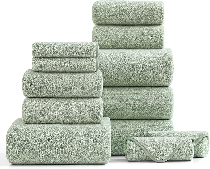 Ultra Soft Bath Towel Set,12 Piece (4 Bath Towels,4 Hand Towels,4 Washcloths) Family Bathroom Towels Set with Hanging Loop,Quick Dry Extra Absorbent Shower Towel for Bathroom,Hotel,Spa-Light Green