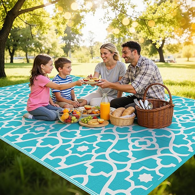 HEBE Outdoor Rug Waterproof 9x12, Plastic Straw Rug Camping Rug, Reversible Outdoor Patio Rugs RV Mat Clearance, Indoor Outside Floor Carpet for Porch,Deck,Camper,Balcony,Backyard