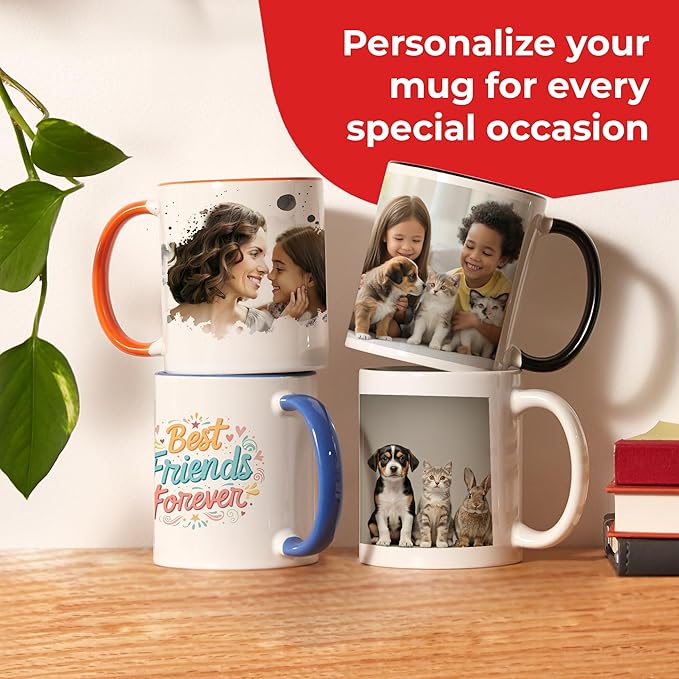 Personalized Mug, Custom Ceramic Mug with Photo and Text, 11oz, Pack of 20, Glossy Coffee Cup, Perfect for Christmas, Secret Santa or as Holiday Gift for Family or Friends, White/Red
