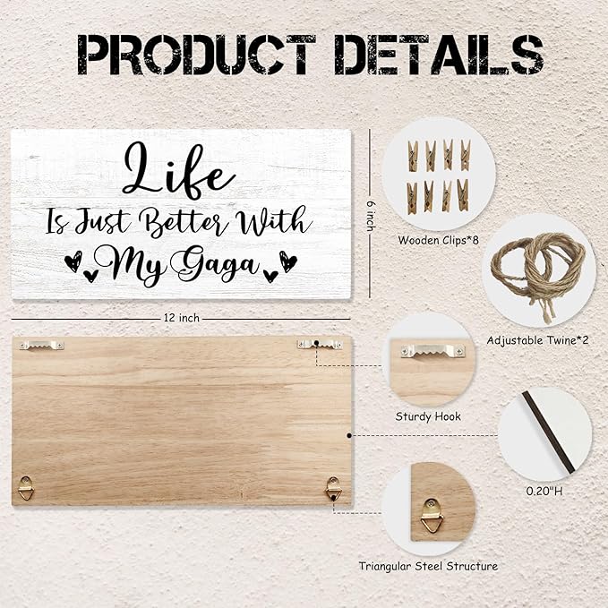 Gaga Gifts Picture Frame Photo Holder for Wall, Birthday Gifts for Gigi Grandma, Thank You Grandmother Gift from Grandchildren Grandkids Hanging Photo Display