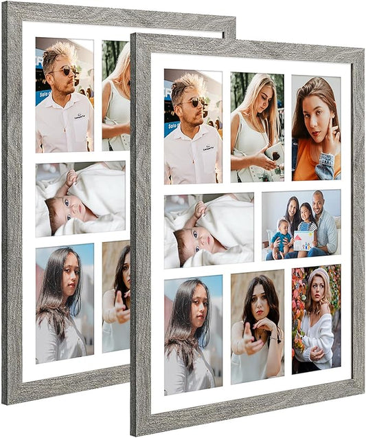 13x17 Collage frame with 8 Openings 4X6 Pictures, Multiple Picture Frame with Mat, Wall or Tabletop Decor, Grey Wood Grain,2 Pack