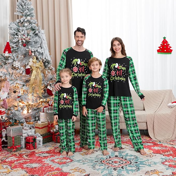 Christmas Family Pajamas Set Matching Holiday Plaid Sleepwear Set Reindeer/Tree Print Loungewear for Xmas Eve