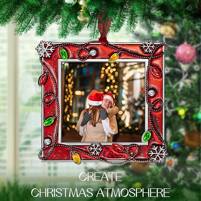 LARAINE Picture Photo Frame Christmas Metal 2025 Christmas High Definition Glass Display Pictures for Tabletop Home Decorative Holiday Gift (Red, 2.5)