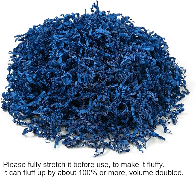1/2 LB Crinkle Cut Paper Shred Filler 8 oz Dark Blue Crinkle Shredded Paper for Gift Box - Gift Basket Bag Filler - Grass Cushion Stuffing for Father's day, Birthday Packaging Wrapping