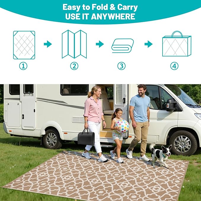 HEBE Outdoor Rug Waterproof 6x9, Plastic Straw Rug Camping Rug, Reversible Outdoor Patio Rugs RV Mat Clearance, Indoor Outside Floor Carpet for Porch,Deck,Camper,Balcony,Backyard