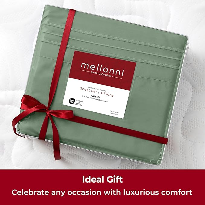 Mellanni Extra Deep Full Sheets - 4 PC Iconic Collection Bedding - Hotel Luxury, Ultra Soft, Cooling Bed Sheets - Wrinkle, Fade, Stain Resistant (Full, Sage)