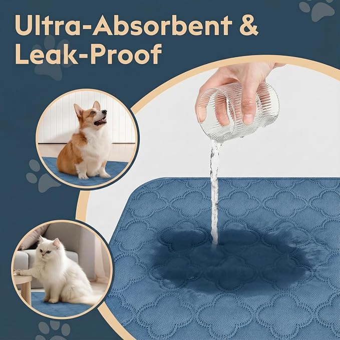 FunFurry Washable Pee Pads for Dogs - 2 Pack Reusable Pee Pads，Waterproof Puppy Pads，Pet Training Pads，Super Absorbent with Dog Paw Shape Non-Slip Backing (Blue, 36" X 41" - 2 Pack)
