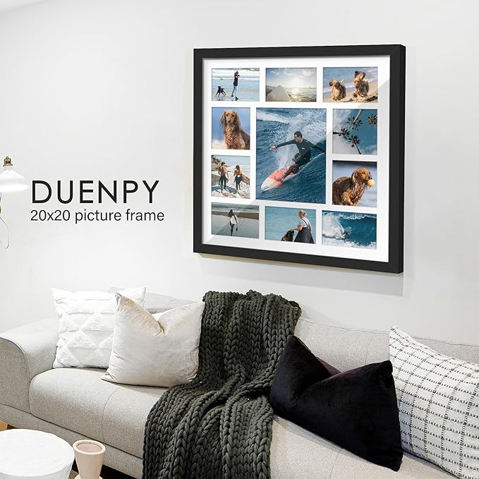 20x20 Collage Picture Frames Display One 8x10 Inch and Six 4x6 and Four 5x5 Photos Collage Wall Decor Wall Hanging or Tabletop Black