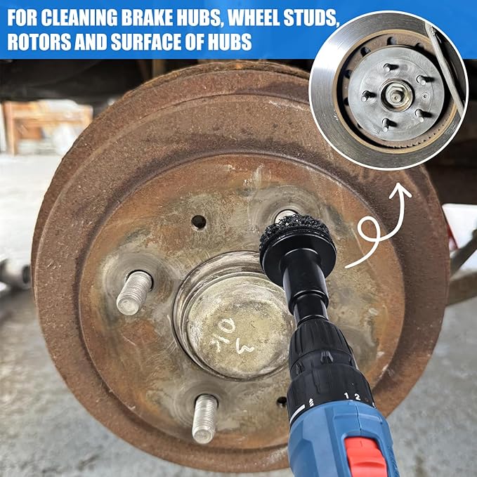 Wheel Hub Cleaning Tool Kit, Wheel Hub Resurfacing kit Includes 7 Pads, Fits Power Drill & 1/2" Impact Driven Wrenches, for Wheel Studs, Hubs, Rotors and Surface of Hub Cleaning