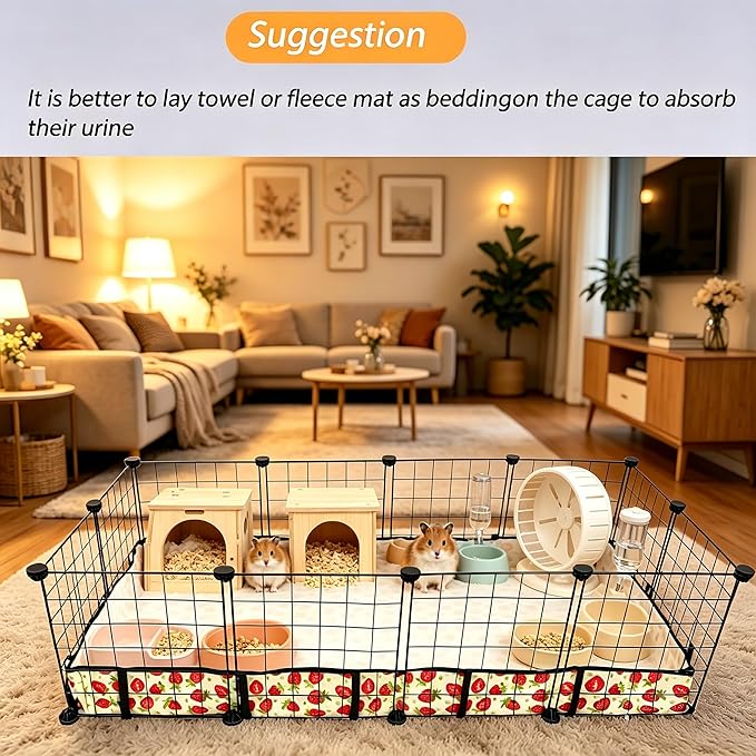 Guinea Pig Cage Liner，Washable Waterproof Oxford Cloth Cage Liners for Small Animals,Hamster Chinchilla Hedgehog Rabbit and Other Small Animals Not Include Cage(24x48 inches)