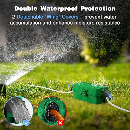 FLEMOON [2 Pack] IP55 Outdoor Electrical Box Waterproof with Detachable Awning Covers, 8.3 x 4.1 x 3.7 inch Weatherproof Extension Cord Cover, Easy Installation for Outdoor Plug, String Lights, Green