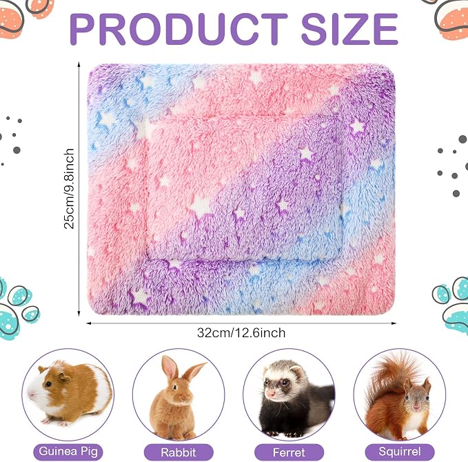 Haull 4 Pcs Waterproof Guinea Pig Bedding Soft Dog Cat Bed Crate Mat Small Animal Plush Cage Liners Rabbit Bunny Kennel Pad Reversible Cozy Pee Thickened Hamster Pad(Colorful Star,13 x 10 Inch)