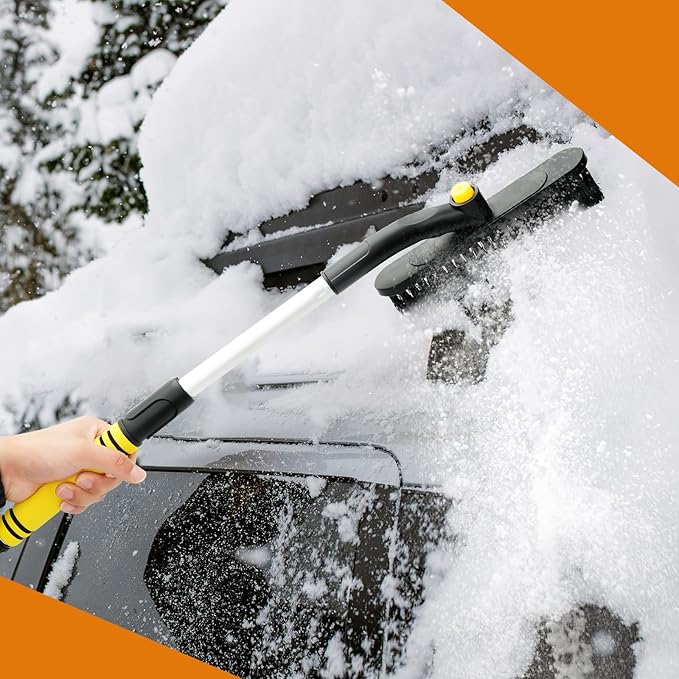 34" Extendable Ice Scraper and Snow Brush for Car Windshield, 360° Rotating (R001)