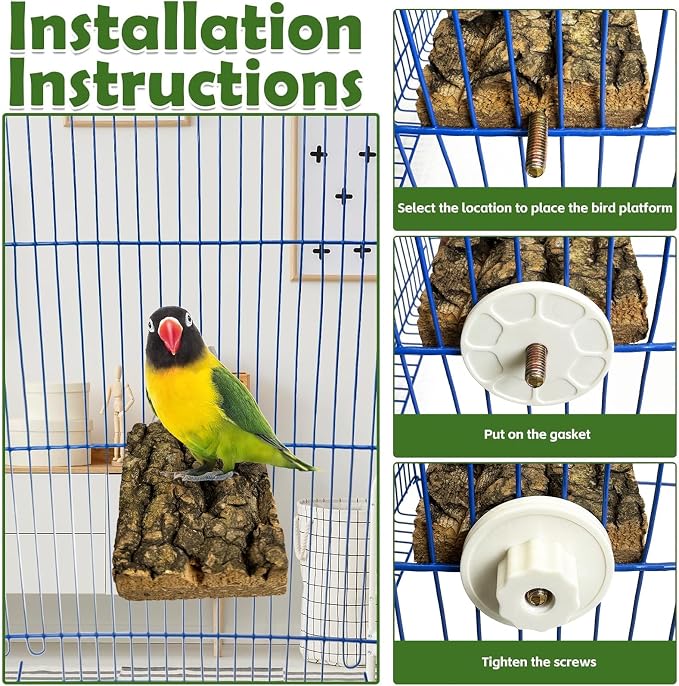 kathson Natural Cork Bird Perch Stand Platform Small Birds Wooden Rectangle Stand Perch Parakeet Chewing Toy Cage Accessories for Lovebirds Cockatiels Conures Parrots(Style A,4PCS)
