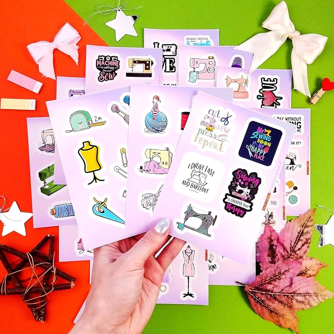100Pcs Sewing Stickers for Water Bottle and Laptop - Tailor Party Supplies & Decorations, Waterproof Vinyl Crafting Decals, Sewing and Needlework Stickers Laptop Decals, Gifts for Women & Men