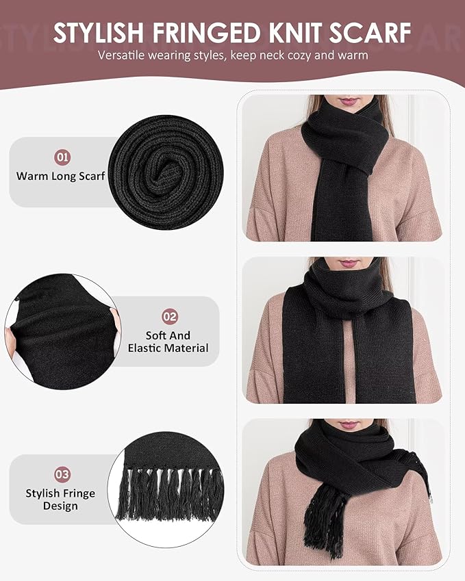 Womens Satin Lined Beanie Scarf Gloves Set, Silk Lined Winter Hats Knit Scarf Gloves, Gift Set Stocking Stuffers For Women
