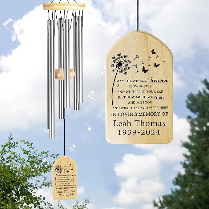 May The Winds of Heaven Blow Softly Sympathy Wind Chime | Personalized Memorial Wind Chimes | Wind Chimes for Loss of Loved One | Custom in Loving Memory | Gifts for Loss of Father, Mother, Family