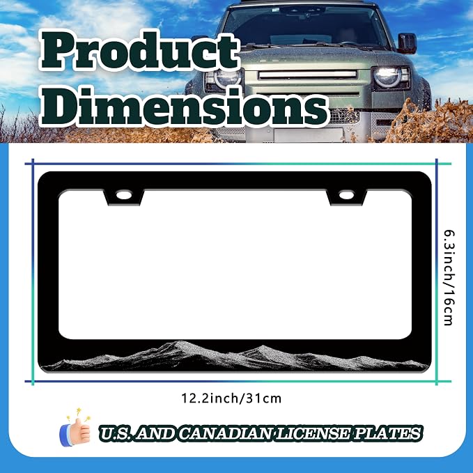 Beautiful Mountains Pattern License Plate Frame Stainless Steel 6 X 12 Inch | Fits US Standard With Screws Rust Resistant For Car Front Rear Decoration Accessories Easy Installation For Cars SUV Truck