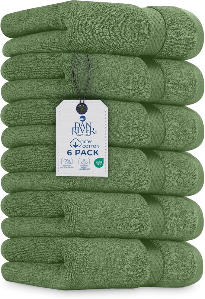 DAN RIVER Luxury Hand Towel – Soft, Absorbent, Quick-Drying, Premium Cotton Towel, Perfect for Everyday Use, 16x28 Inches - 550 GSM Sage Green
