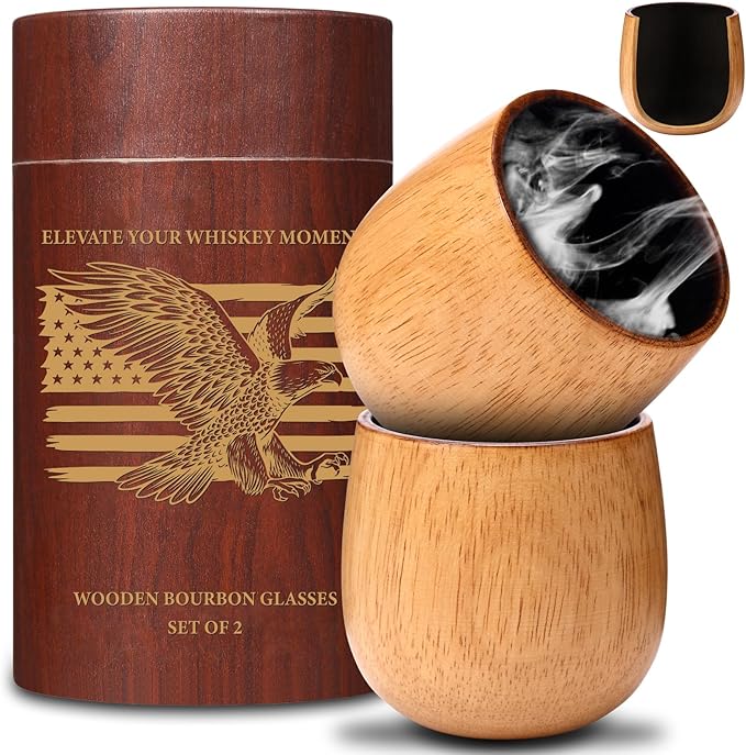 Oak Charred Whiskey Glass - Handcrafted Premium Oak Whiskey Tumbler, Unbreakable Old Fashioned Glass, Unique Wooden Bourbon Drinking Glass for Men