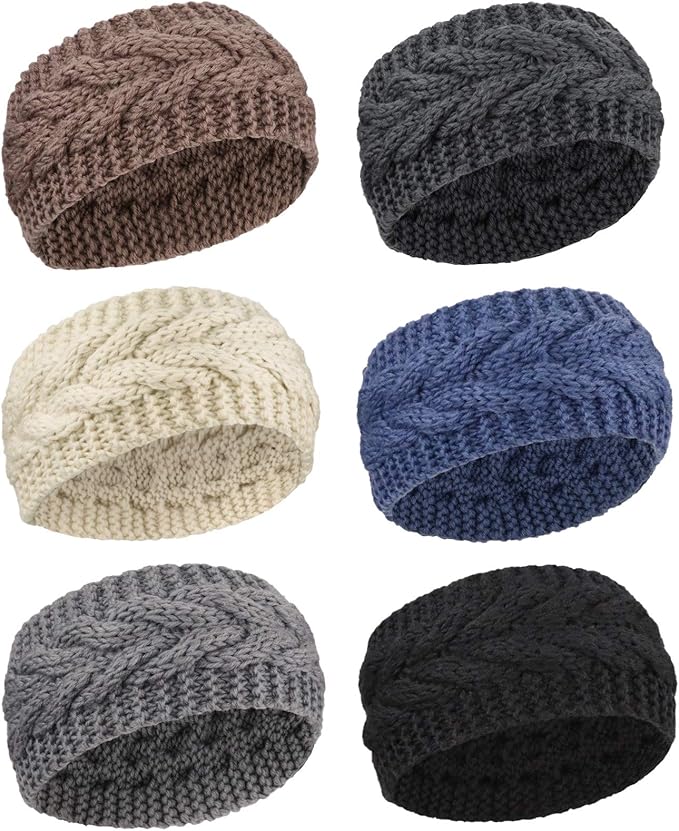 DRESHOW Winter Knit Chunky Headbands for Women Crochet Turban Knitted Ear Warmer Fashion Head Wrap 6 Pack