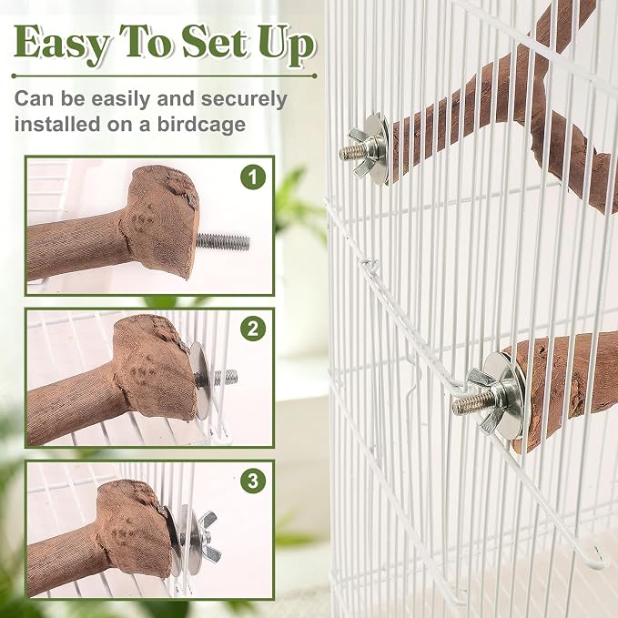 3PCS Natural Grapevine Bird Perch Set for Cage, Parakeet Cage Accessories