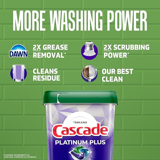Cascade Platinum Plus Dishwasher Pods, Dish Detergent Soap, Fresh, 62 Count