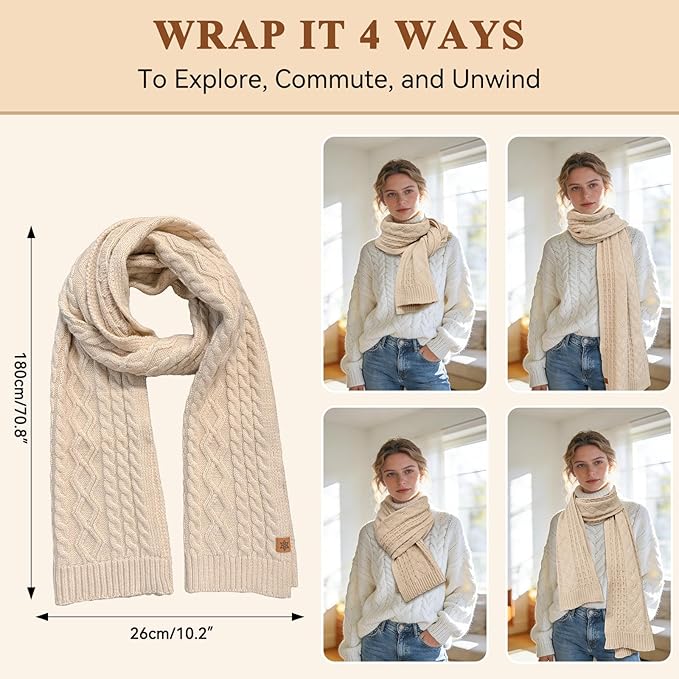 QUIRAI Winter Hat Gloves Scarf Set Women, Fleece Lined Beanie with Pom, Scarf Neck Warmer Touchscreen Gloves 3 in 1 Gift Set