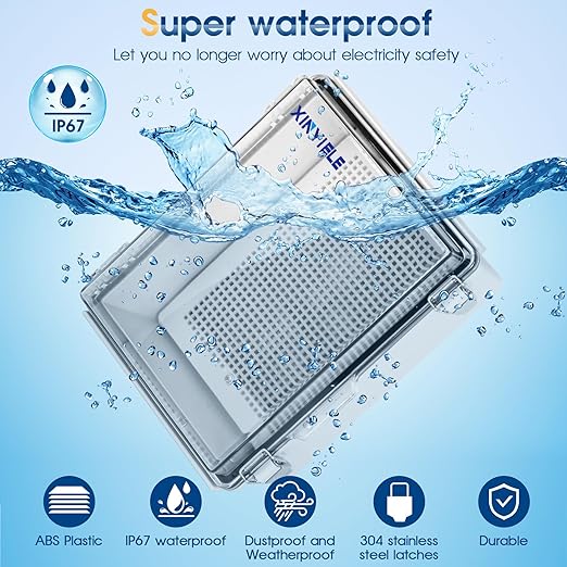 Waterproof Outdoor Project ABS Plastic Junction Box IP67 Weatherproof Dustproof Enclosure with Hinged Cover, Mounting Plate,Wall Brackets for Power Project (Clear,8.7"X6.7"X4.5")