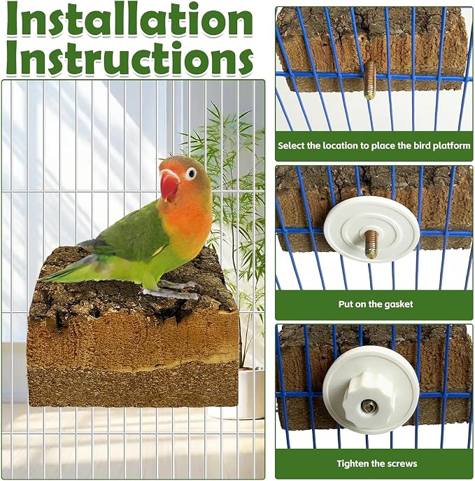 kathson 2Pcs Natural Cork Bird Perch Stand Platform Small Birds Thicken Wooden Square Stand Perch Parakeet Chewing Toy Cage Accessories for Lovebirds Cockatiels Conures(Single Screw, 2 in Thick)
