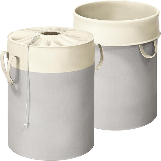 Simple Houseware 74L Collapsible Laundry Hamper, Round Cotton Basket with Drawstring Closure and Handles, 2 Pack, Gray